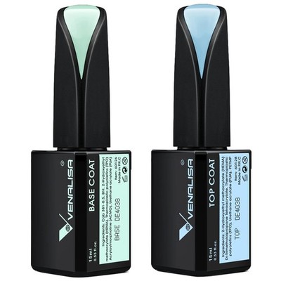 2 Pcs 15ml Gel Nail Ploish Base and Top Coat Set, No Wipe High Gloss