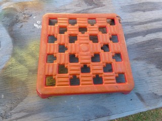 Vintage Descoware Trivet Flame Orange Red Belgium 6" x 6" Cast Iron & Enamel