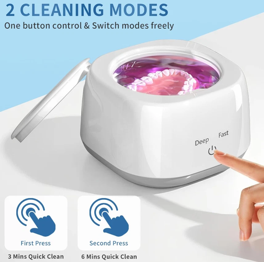 Limpiador retenedor ultrasónico 250 ml, máquina de limpieza sónica de dentaduras postizas y alineadores Foto 4 de 4