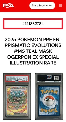 Pokemon Pre En-Prismatic Evolutions Teal Mask Ogerpon Ex #145 - PSA 10 GEM MINT