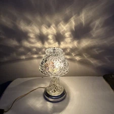 Vintage Heavy Crystal Glass Boudoir Accent Table Lamp Fairy Whimsical 12" tall