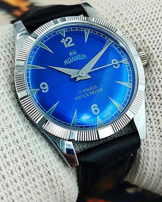 Vintage Roamer Swiss Handaufzug Herren Armbanduhr - blaues Zifferblatt. ''