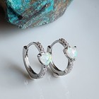 Natural 5mm Heart Opal 5/8'' Earrings Gemstone 14k White Gold-Plated — photo 2