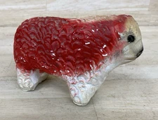 rare HEREFORD Baby BULL COIN BANK CHALKWARE PLASTER ANTIQUE 1940s pig cow 6"