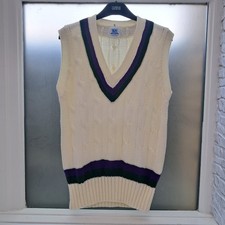 Vintage 1970er KF Strickwaren handgerahmt Wimbledon Tennis Streifen Herren 38" M