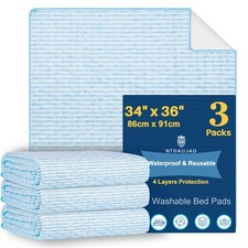 3 PCS Blue 36x34 Inch Washable Incontinence Bed Pads Reusable Wetting Underpad