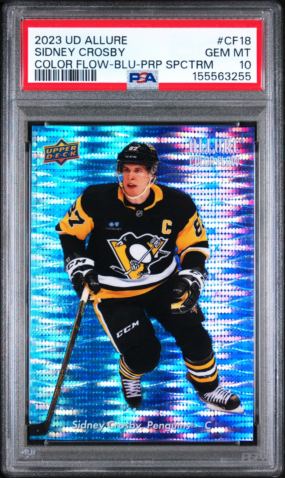 2023 UD ALLURE COLOR FLOW BLUE-PURPLE SPECTRUM #CF18 SIDNEY CROSBY 20/25 PSA 10 view 1