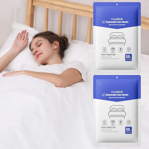 2 Pack Disposable Bed Sheets for Hotel, Portable Bedspread, Disposable Beddin...
