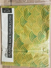 Flannel Back Vinyl Tablecloth 52"x70" Oblong, ABSTRACT GREEN YELLOW CIRCLES,HP