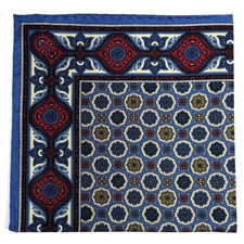 Light Blue  Cream Geometric Ancient Madder Silk Pocket Square Hand-Rolled 
