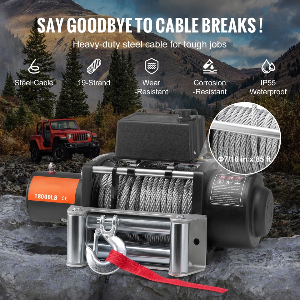18000Ibs Electric Winch 12V 75Feet Steel Rope 4WD ATV UTV Winch Towing Truck - Image 4 of 4