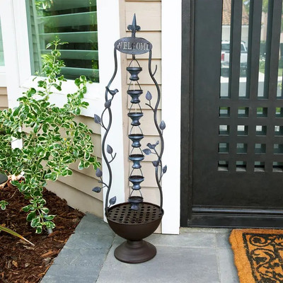 Alpine Corporation Water Fountain 14''x10''x41'' Metal Hanging 7-Cup Tiered Bronze