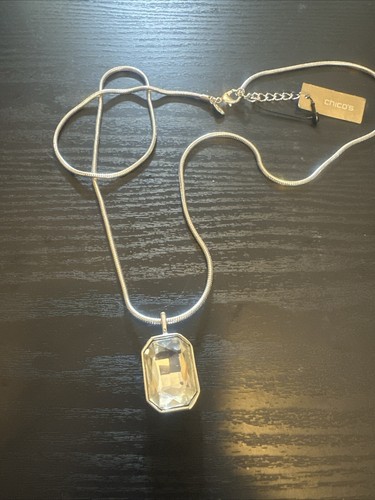 Chico's Erie Pendant Necklace Silver Tone Lobster Closure Adjustable 34-37 Inch