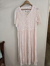 Women's VTG Together Pink Short Sleeve Lace Floral ButtonUp Lined Maxi Dress S10