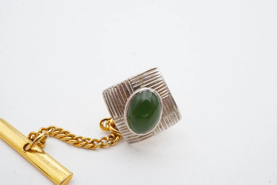 Corbata vintage de jade de oro blanco de 18k Foto 2 de 4