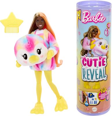 Barbie Cutie Reveal Puppe und Accessoires, Batik-Pinguin-Plüschkostüm, Geschenk