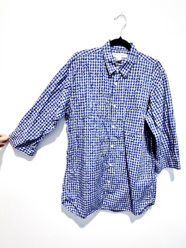 COMME DES GARCONS blouse L Made in France blue plaid with black paisley print