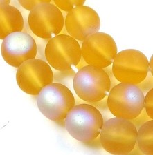 50 Czech Frosted Sea Glass Round Beads - Matte Medium Topaz AB moonstone 6mm