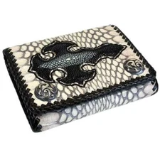 Genuine Cobra Snake Skin Leather Biker Wallet Men's Chain Exotic Gothic Cross