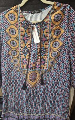 NWT Urban Coco Dress Tunic Boho Tassel Keyhole XXL Swim Cover Loungewear Aztec