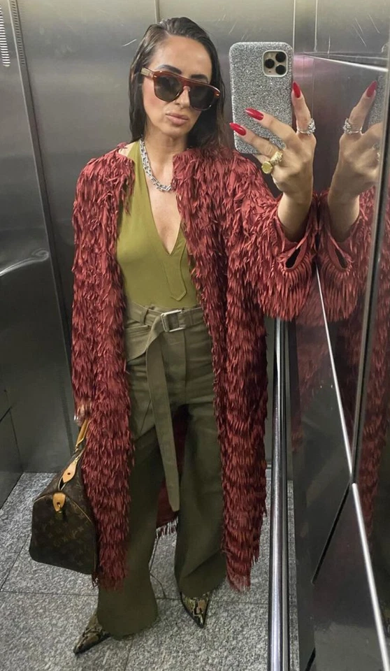 ZARA COAT WITH FRINGING ROUND NECK MAROON LONG NEW SS24 SIZES S-XL REF. 3920/097 - Image 1 of 1