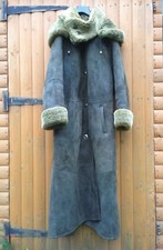 100 % Genuine Sheepskin Shearling Winter Hooded Suede Leather Coat M / L 12 14