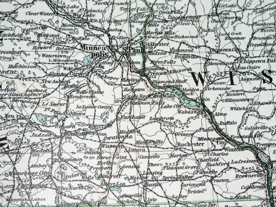 1912 ANTIQUE MAP OF NORTHERN USA NORTH SOUTH DAKOTA NEBRASKA IOWA