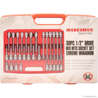NEU PREMIUM TOOLS SET 30 STCK. 1/2'' ANTRIEB SECHSKANT-BITS STECKSCHLÜSSELSET CHROM VANADIUM ARBEITEN