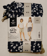 NWT Member's Mark Girl's 2-Pack Linen Shorts Tan/Floral Chambray 4/5
