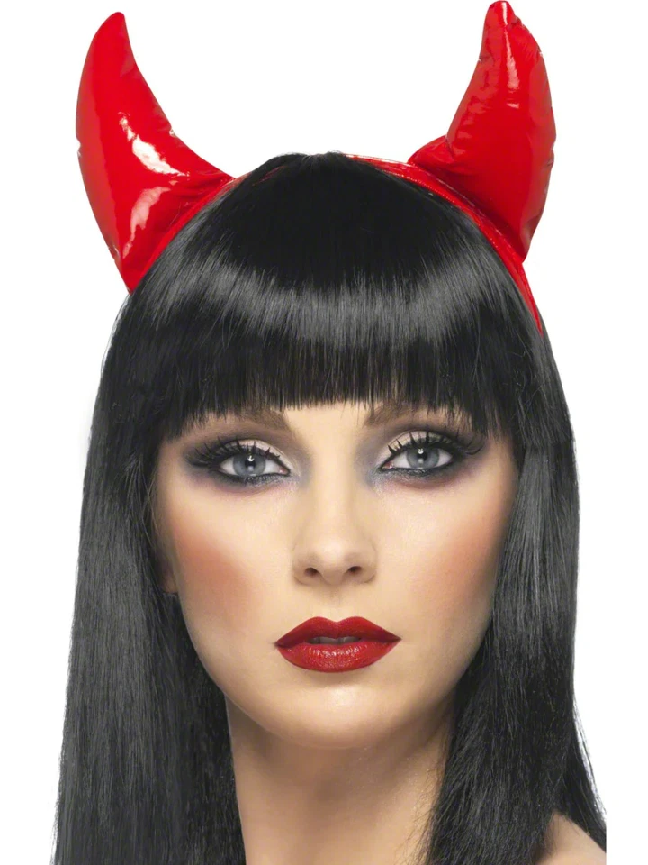 Rote PVC Teufelshörner Auf Haarreif Damen Halloween Kostüm Zubehör - Bild 1 von 1