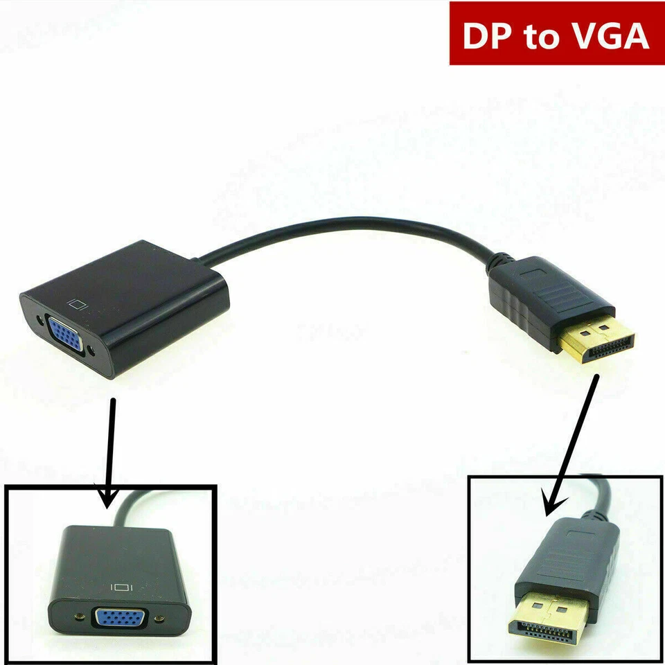 Display Port to VGA Female Video Cable Cord Converter Adapter PC Monitor Desktop - Image 2 of 4