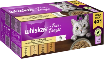 40x 85g WHISKAS PURE DELIGHT Portionsbeutel Mega Pack Geflügel Ragout in Gelee
