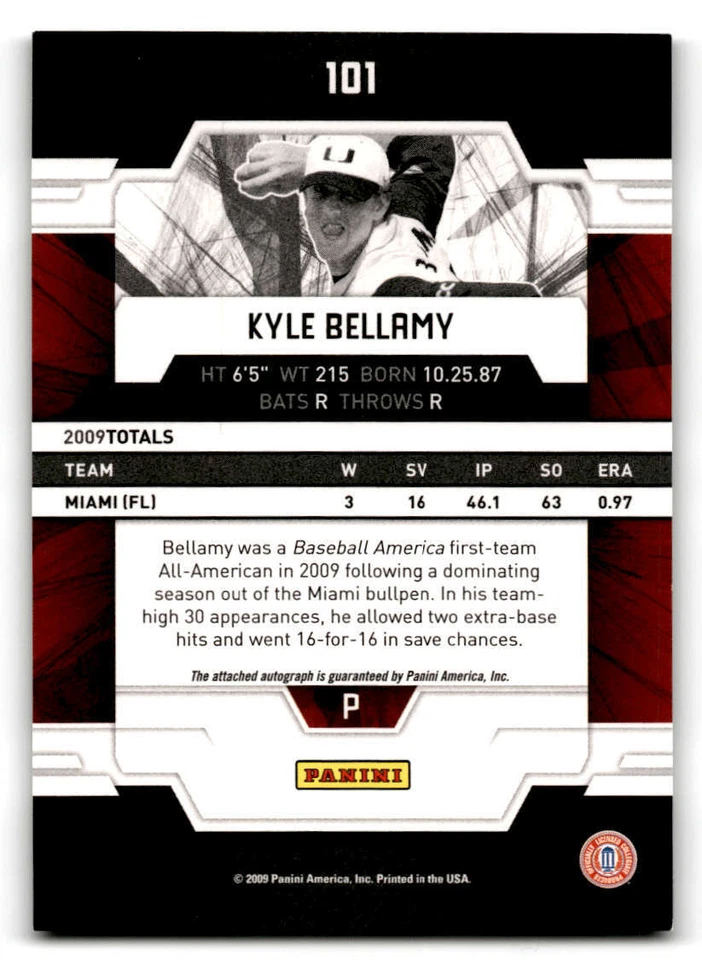 2009 Donruss Elite Extra Edition #101 Kyle Bellamy AU /695 (ref 205462) - Image 2 of 2