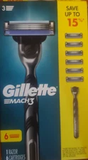 Gillette MACH 3 Men's Razor Handle + 6 Blade Refills Cartridges New!
