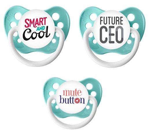 Ocean Green Pacifier Collection - Future CEO, Smart & Cool and Mute Button Binky