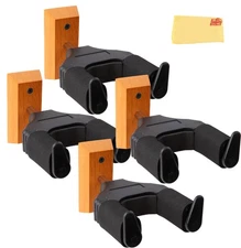 Gearlux Universal Self-Locking Guitar Wall Hanger with Wooden Base - 4 Pack