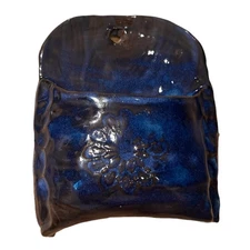 Vintage Ceramic Navy Blue Flower Wall Pocket Dexter Pottery Parrot marking