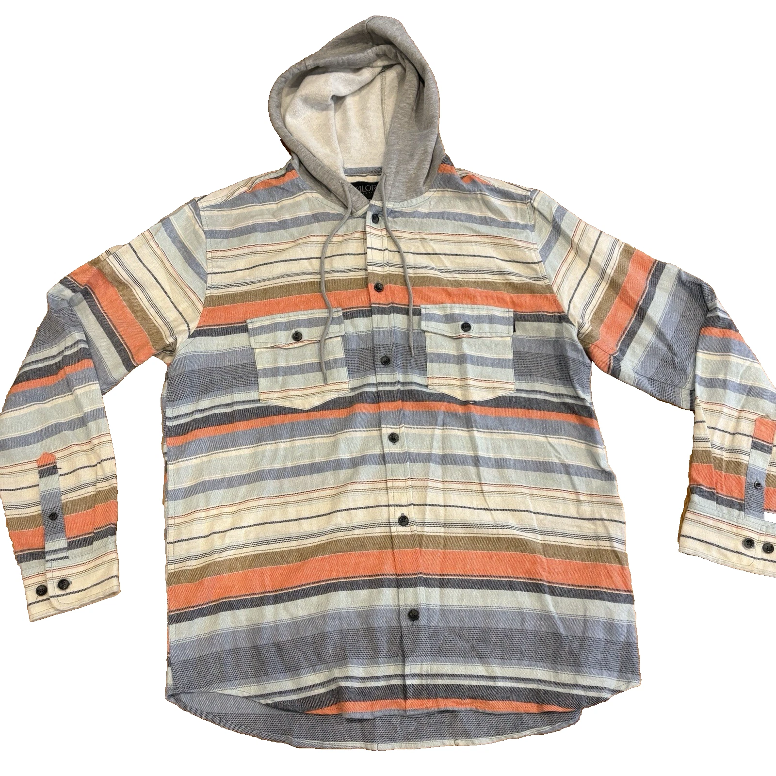 Valor Collective Flannel Shirt Men's Large Multicolor Striped Pockets Hooded New - product detail image 7