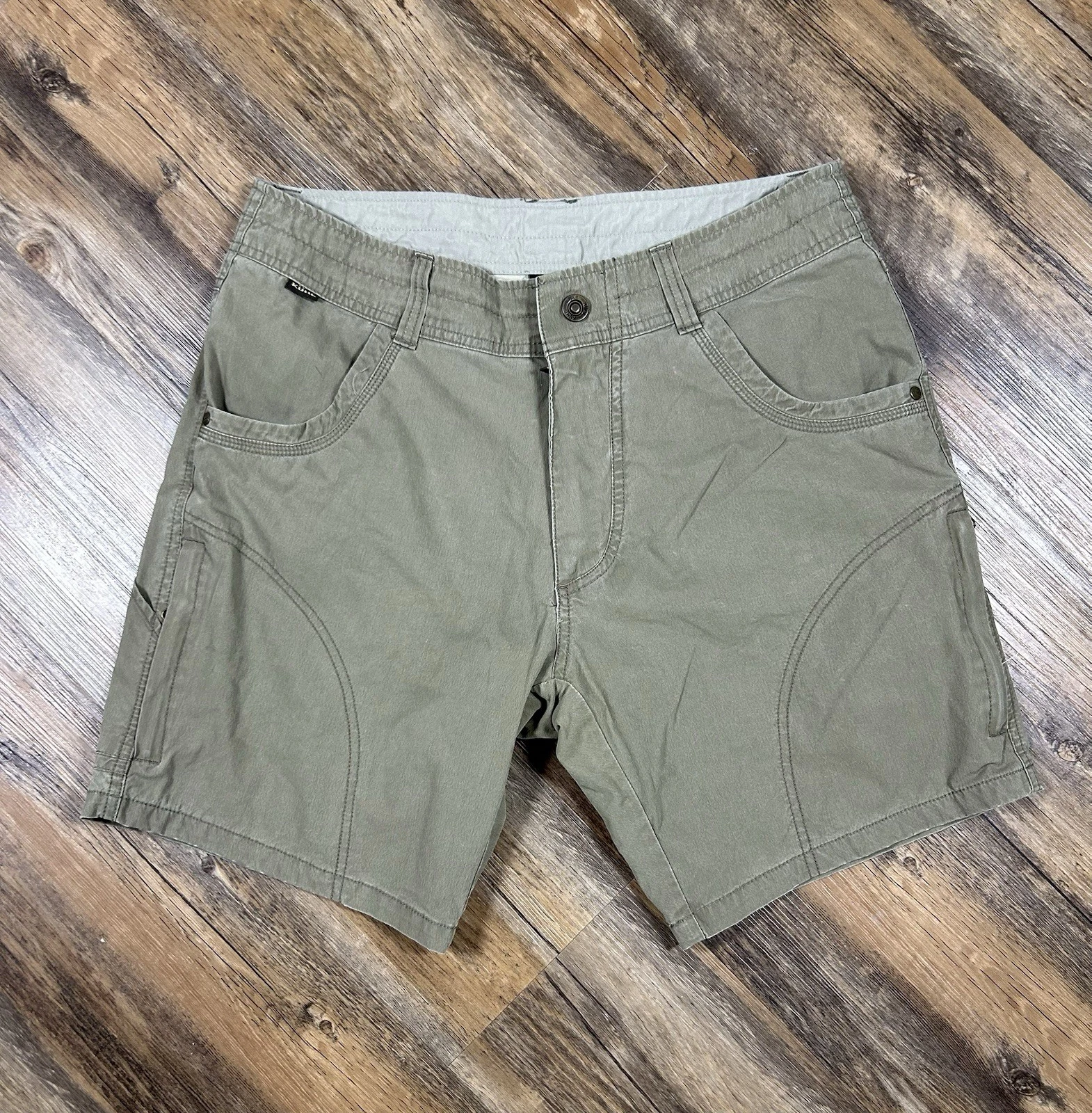 Kuhl Shorts Men's 32 Brown Green Cargo Ramblr Zip Pockets 8" Inseam Outdoor