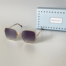 Gucci GG0879S Square Sunglasses Gold Frame Gray Gradient Lens New