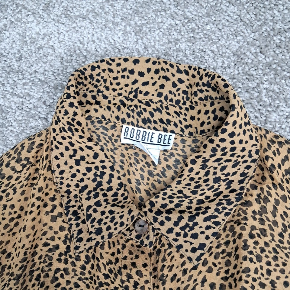 Robbie Bee Women's Long Button Up Dress 100% Silk Animal Print Brown 16 - Image 2 of 4