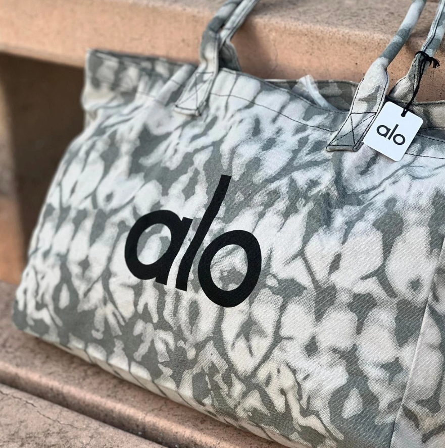 ALO Yoga Gray Tie Dye Canvas Cotton Tote Bag Large Travel Gym