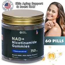 NAD+ Nicotinamide Supplement - 60 Gummies, 750mg, Anti-Aging & Cellular Energy