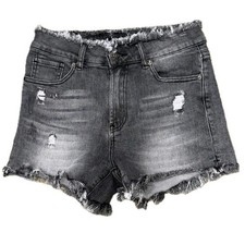 RISEN LOS ANGELES Heavy Distressed Raw Hem Black Denim Shorts  Sz S