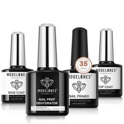 modelones Nail Dehydrator and Primer 0.33 Fl Oz (Pack of 4), Base Top Coat 