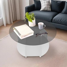 Tempered Glass Tabletop Coffee Table Modern Center Table Round Tea Coffee Table