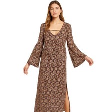 NEW POL Small Maxi Dress Cotton Bell Sleeve V-Neck Strap Blue Red Yellow White