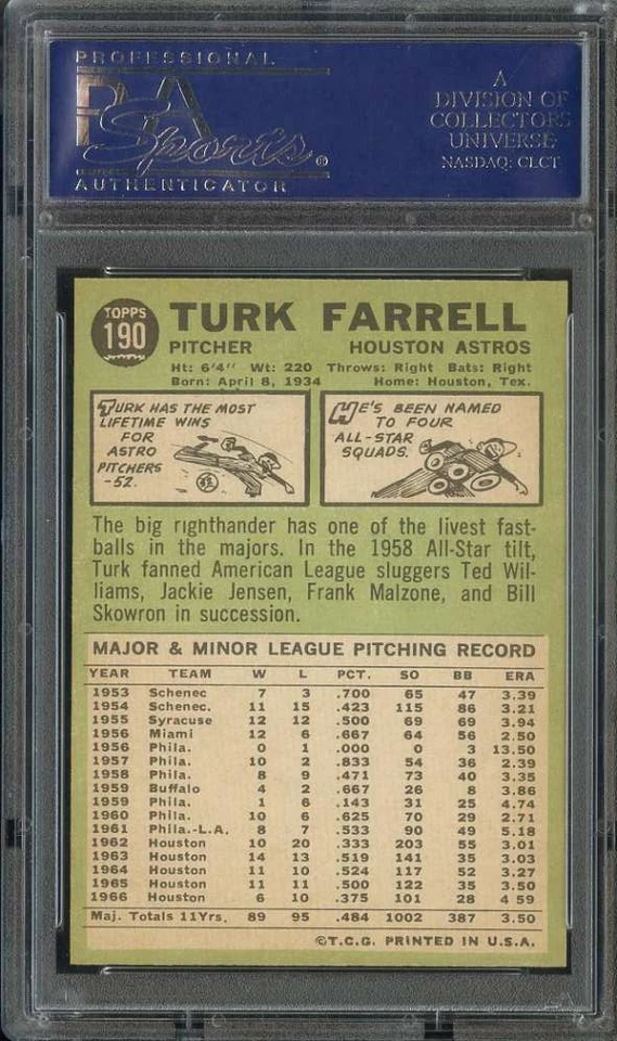 1967 TOPPS #190 TURK FARRELL PSA 9 ASTROS *B67170 - Image 2 of 2