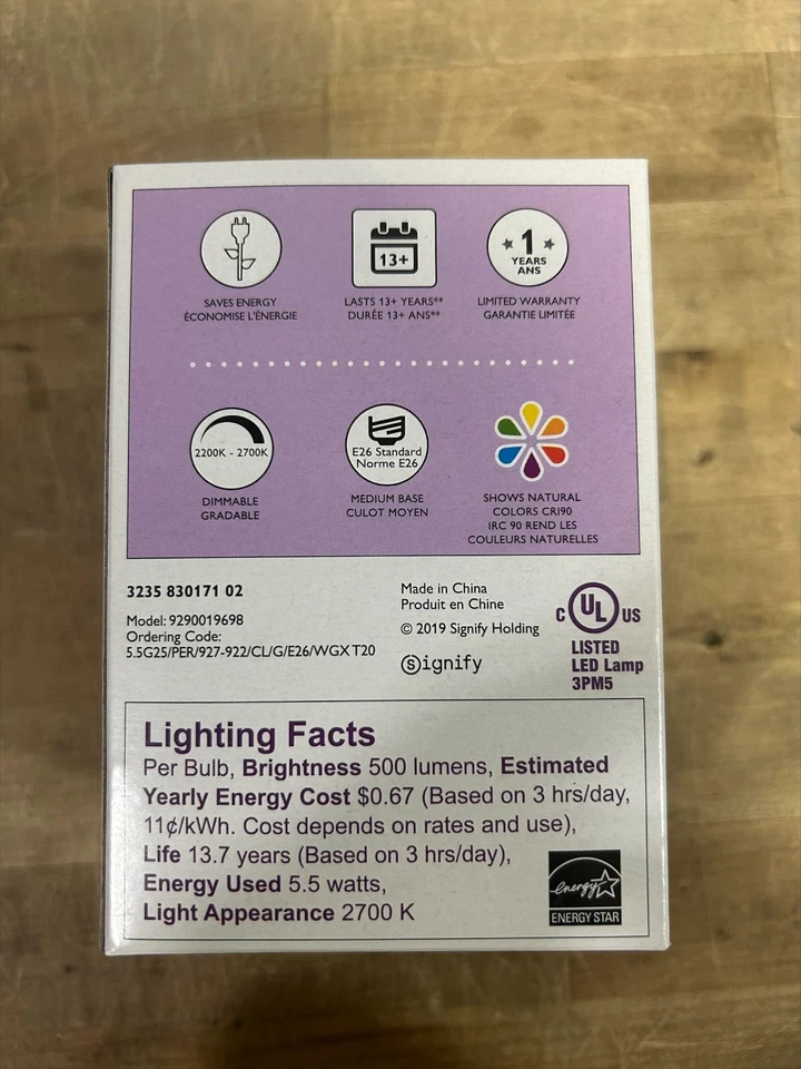 **NEW** PHILIPS 5.5G25/PER/927-22/CL/G/E26/WGX/1FB/T20 (60w)- Soft White Light - Image 4 of 4