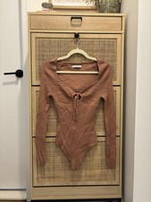 Abercrombie Cinched Front Ribbed Sweater Bodysuit With Tie Neck size small